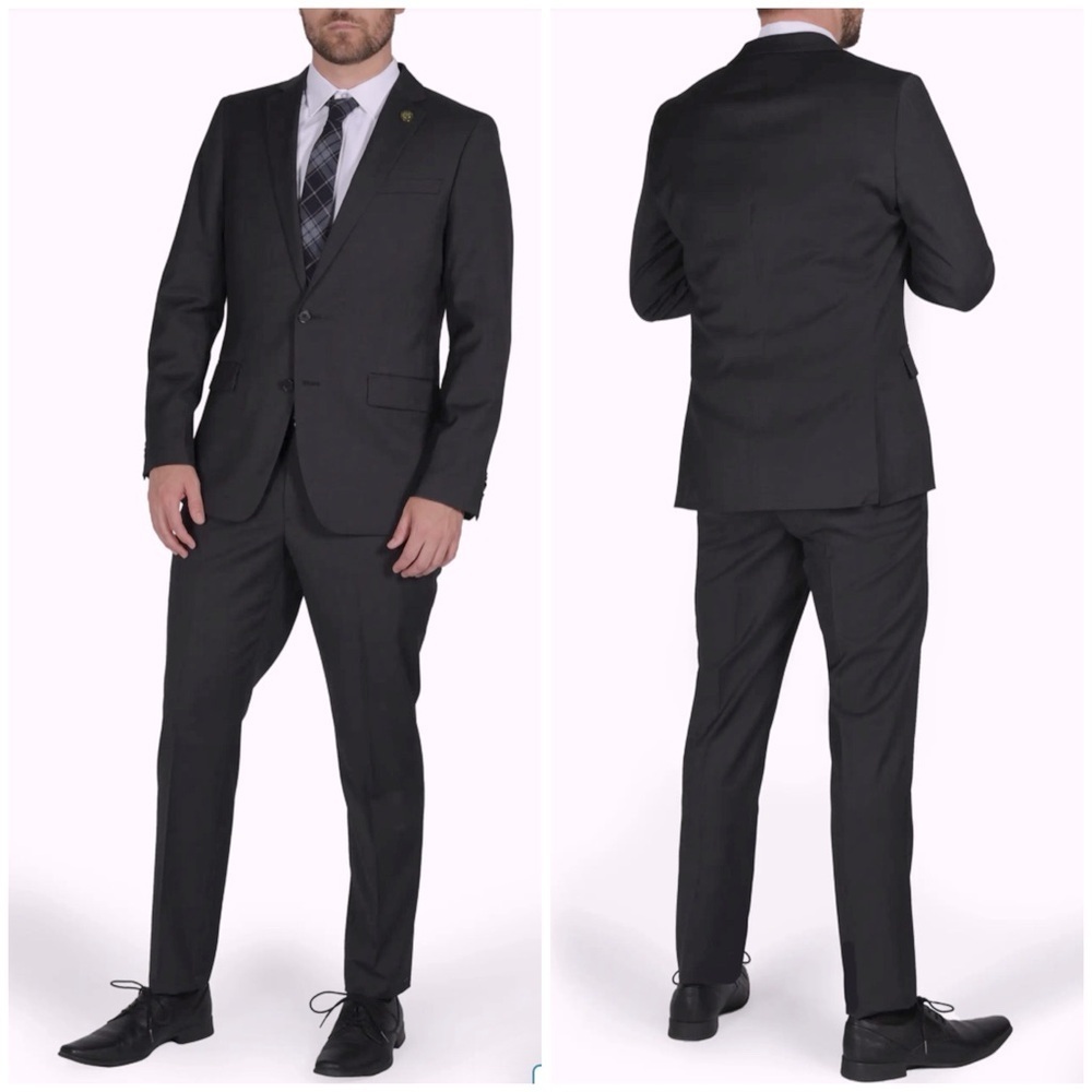 New Cricketeer Dallas Slim Fit Wool Blend Suit Charcoal Gray Business Sz 46R